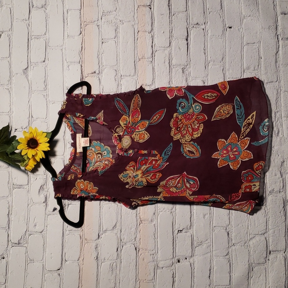 Nine West sleeveless blouse sheer 2-piece set, purple floral Sz 10